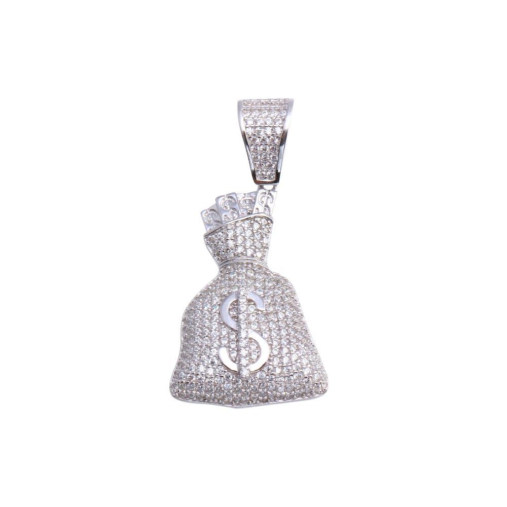Rhodium Plated 925 Sterling Silver Money Bag Pendant