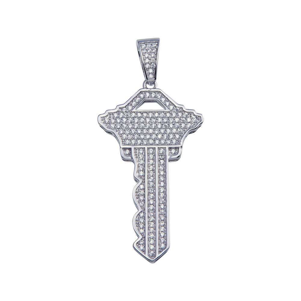 Rhodium Plated 925 Sterling Silver Key Pendant
