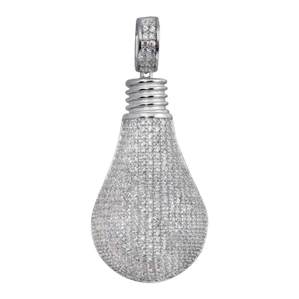 Rhodium Plated 925 Sterling Silver Light Bulb Pendant