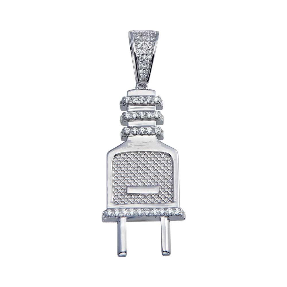 Rhodium Plated 925 Sterling Silver CZ Plug Pendant