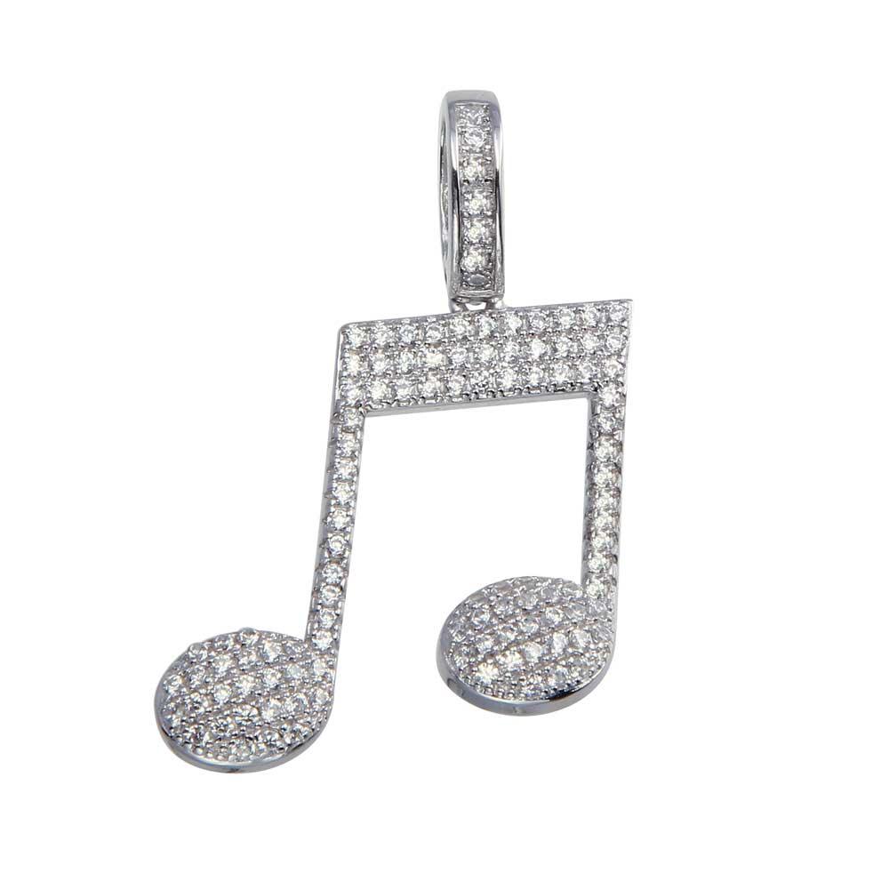 Rhodium Plated 925 Sterling Silver CZ Music Note Pendant