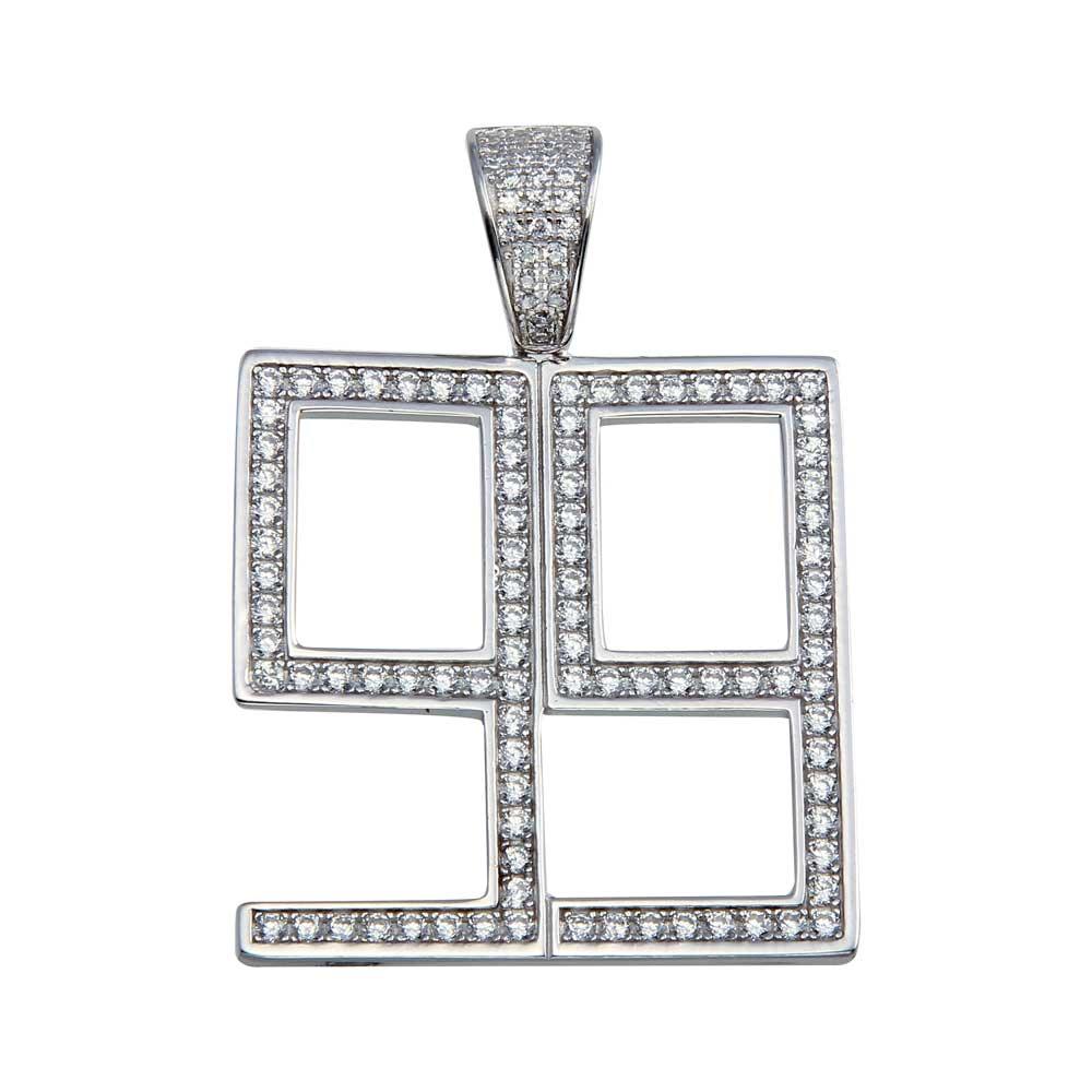 Rhodium Plated 925 Sterling Silver Number 99 Pendant