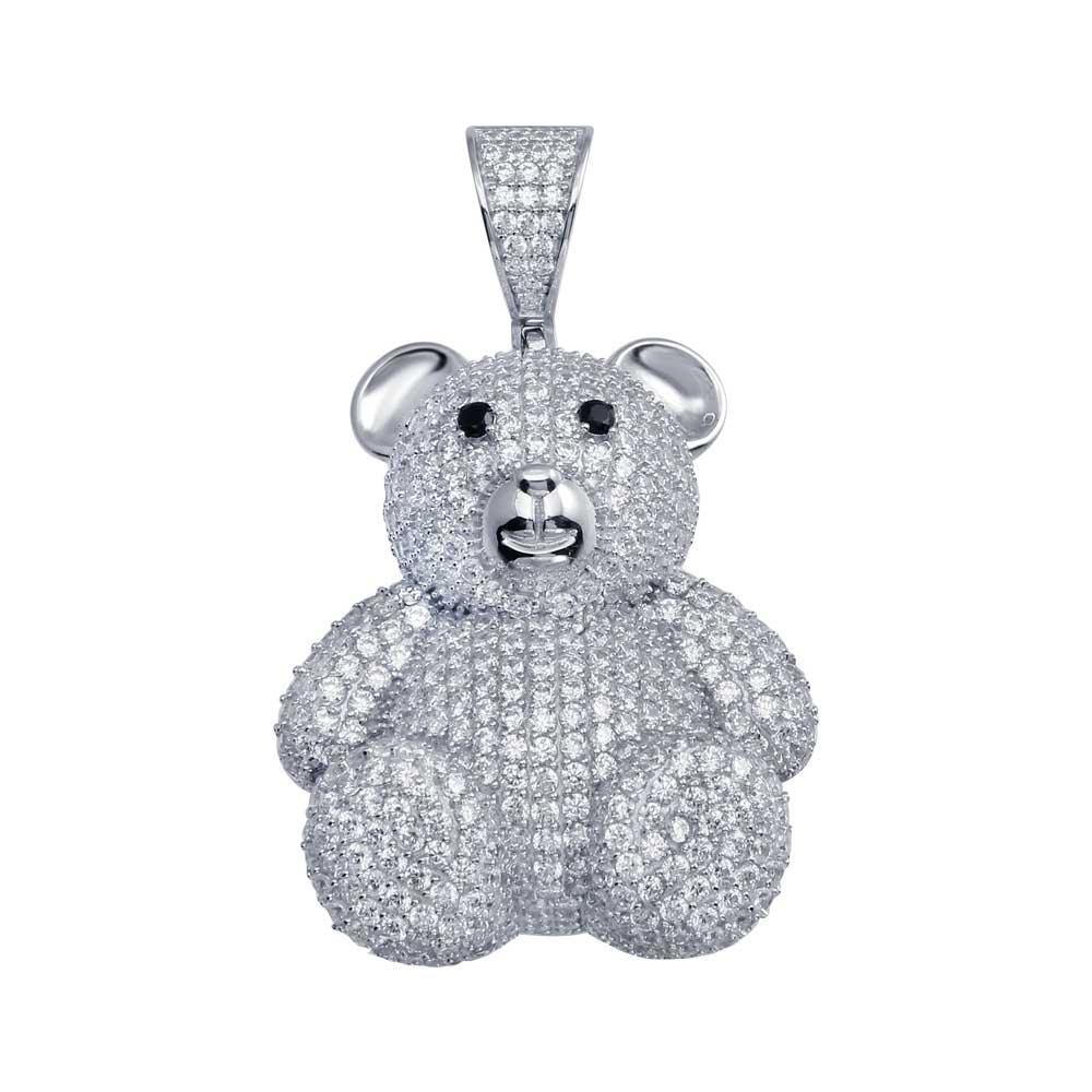 Rhodium Plated 925 Sterling Silver CZ Bear Pendant