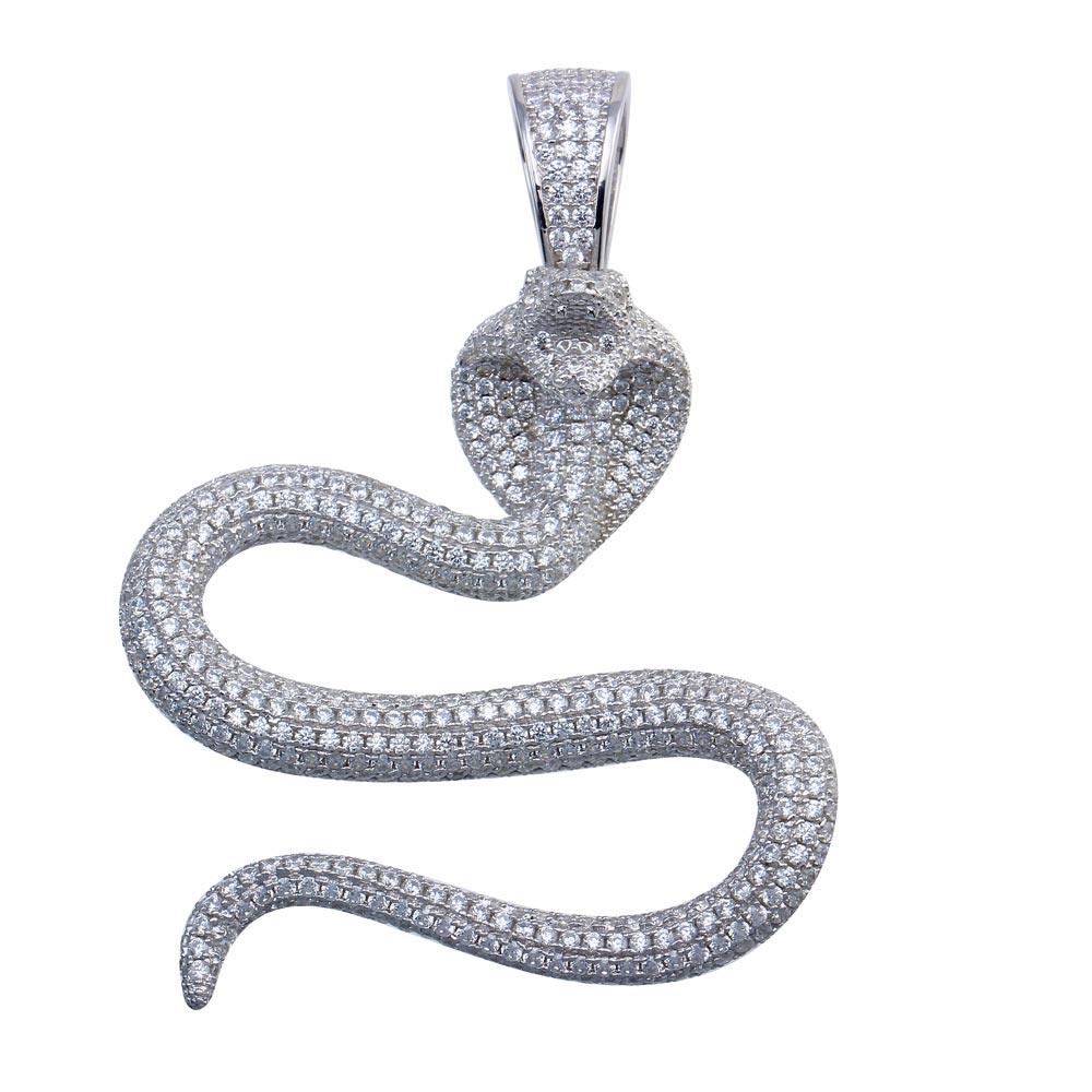 Rhodium Plated 925 Sterling Silver Cobra CZ Pendant
