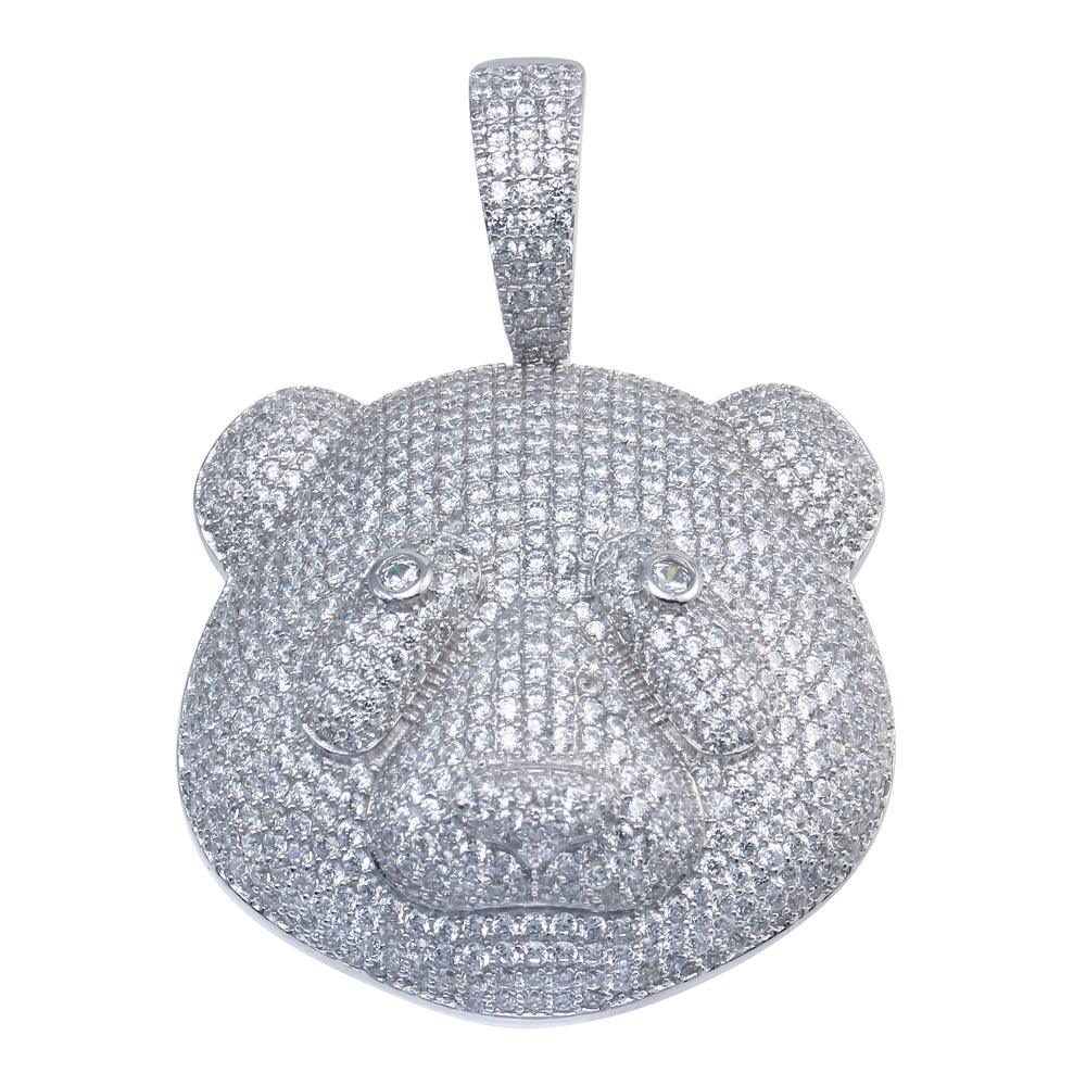 Rhodium Plated 925 Sterling Silver Bear Head Pendant