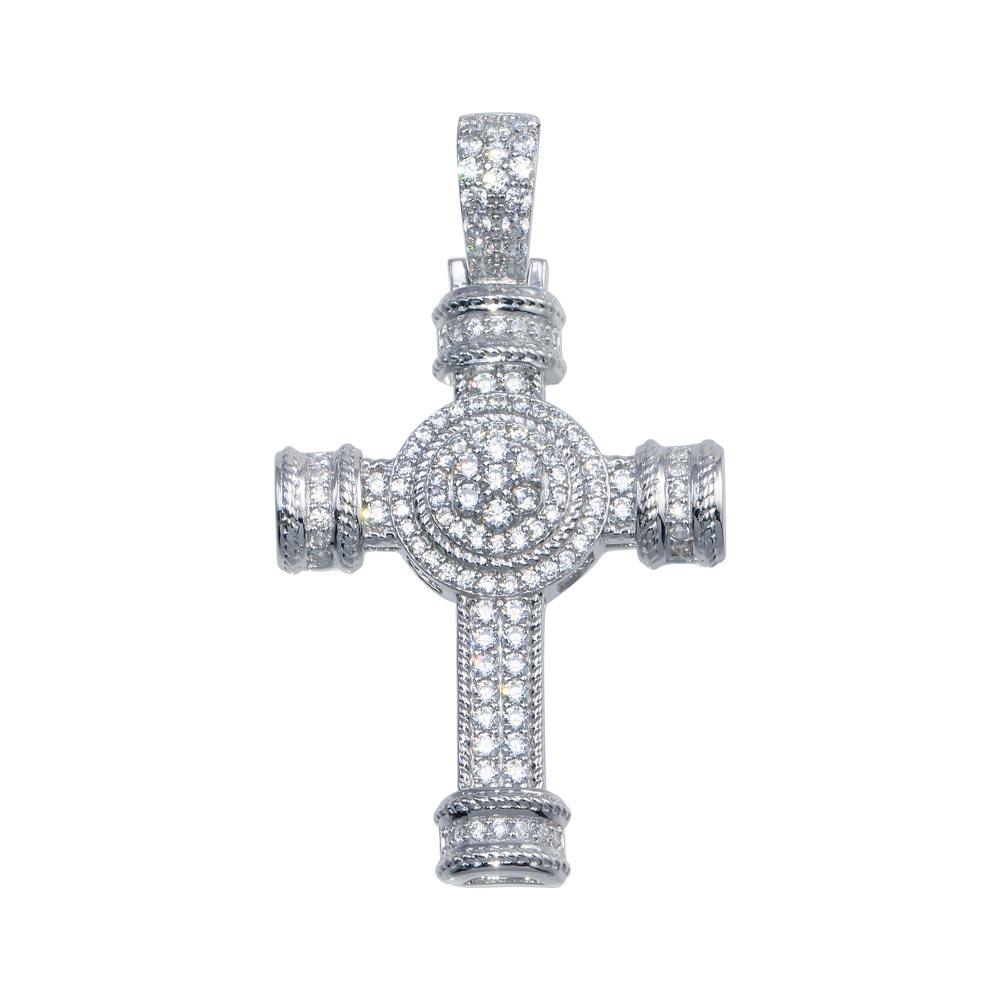 Rhodium Plated 925 Sterling Silver CZ Cross Pendant