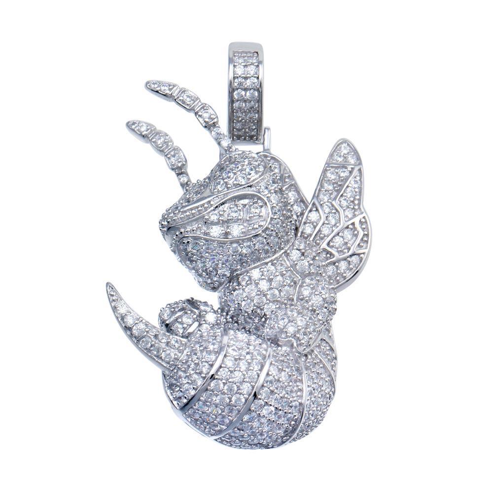 Rhodium Plated 925 Sterling Silver CZ Hornet Pendant