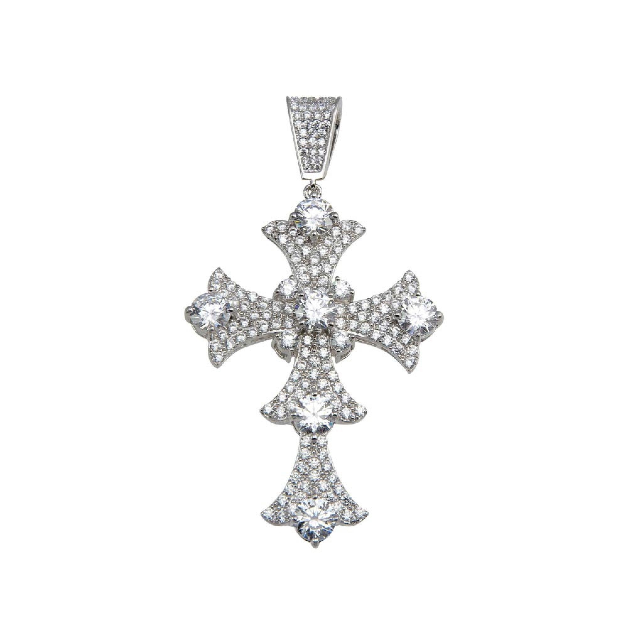 Rhodium Plated 925 Sterling Silver CZ Cross Pendant