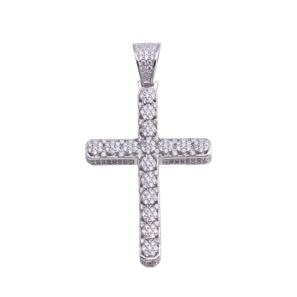 Rhodium Plated 925 Sterling Silver CZ Cross Pendant