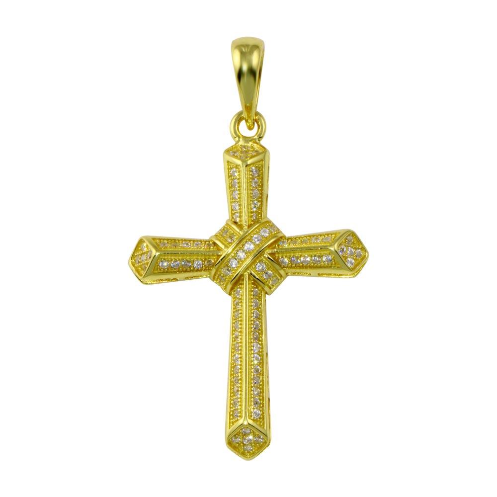 Rhodium Plated 925 Sterling Silver CZ Cross Pendant