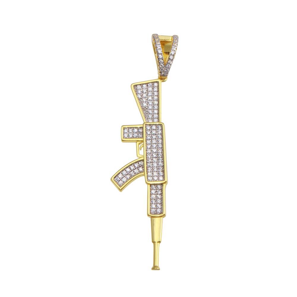 Gold Plated 925 Sterling Silver CZ Gun Pendant