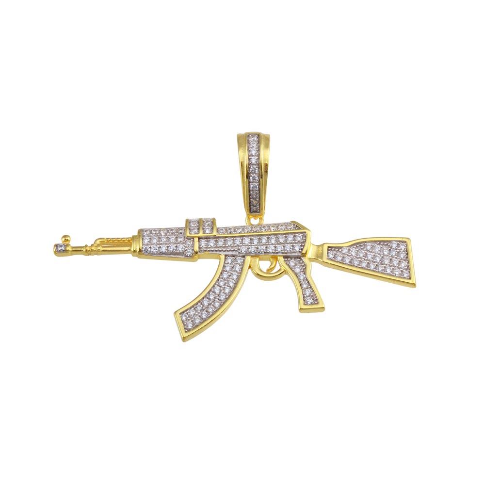 Gold Plated 925 Sterling Silver Rifle CZ Pendant