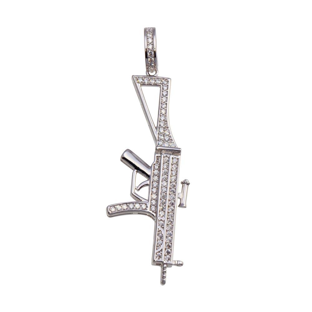 Rhodium Plated 925 Sterling Silver Riffle CZ Pendant
