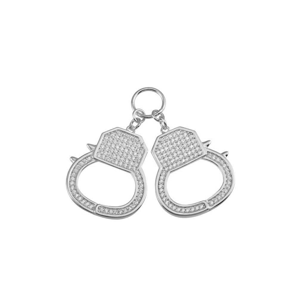 Rhodium Plated 925 Sterling Silver CZ Handcuffs Pendant