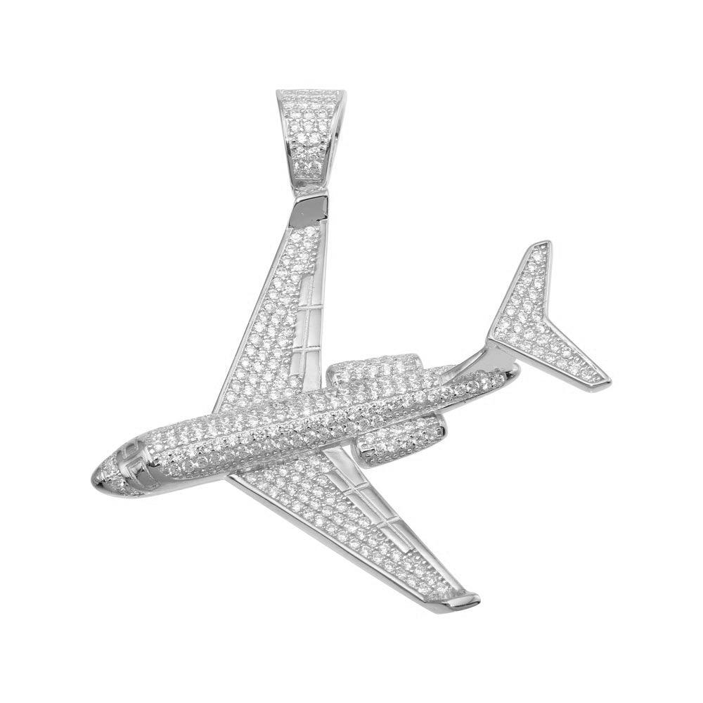 Rhodium Plated 925 Sterling Silver CZ Air Bus Pendant