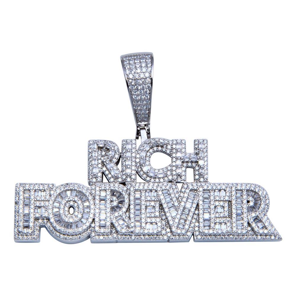 Rhodium Plated 925 Sterling Silver CZ Forever Rich Pendant