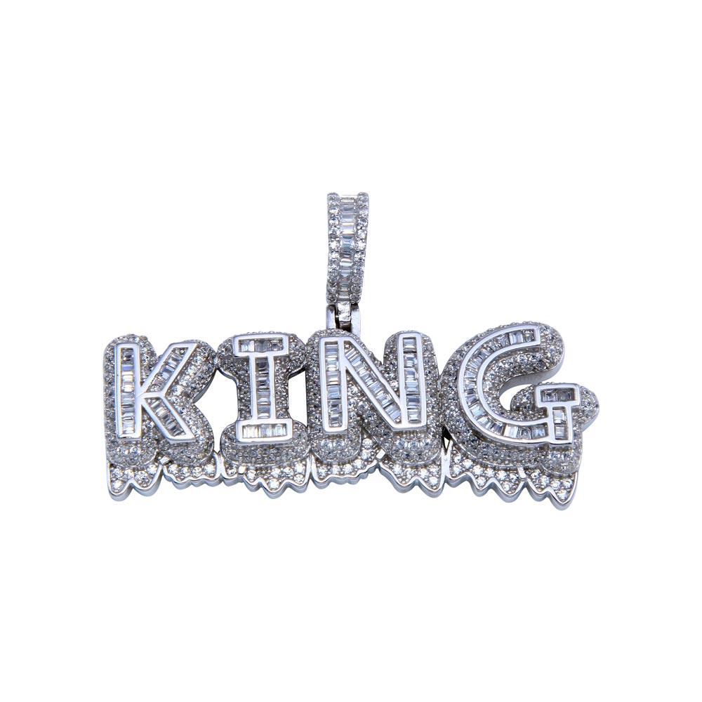 Rhodium Plated 925 Sterling Silver CZ Icy King Pendant