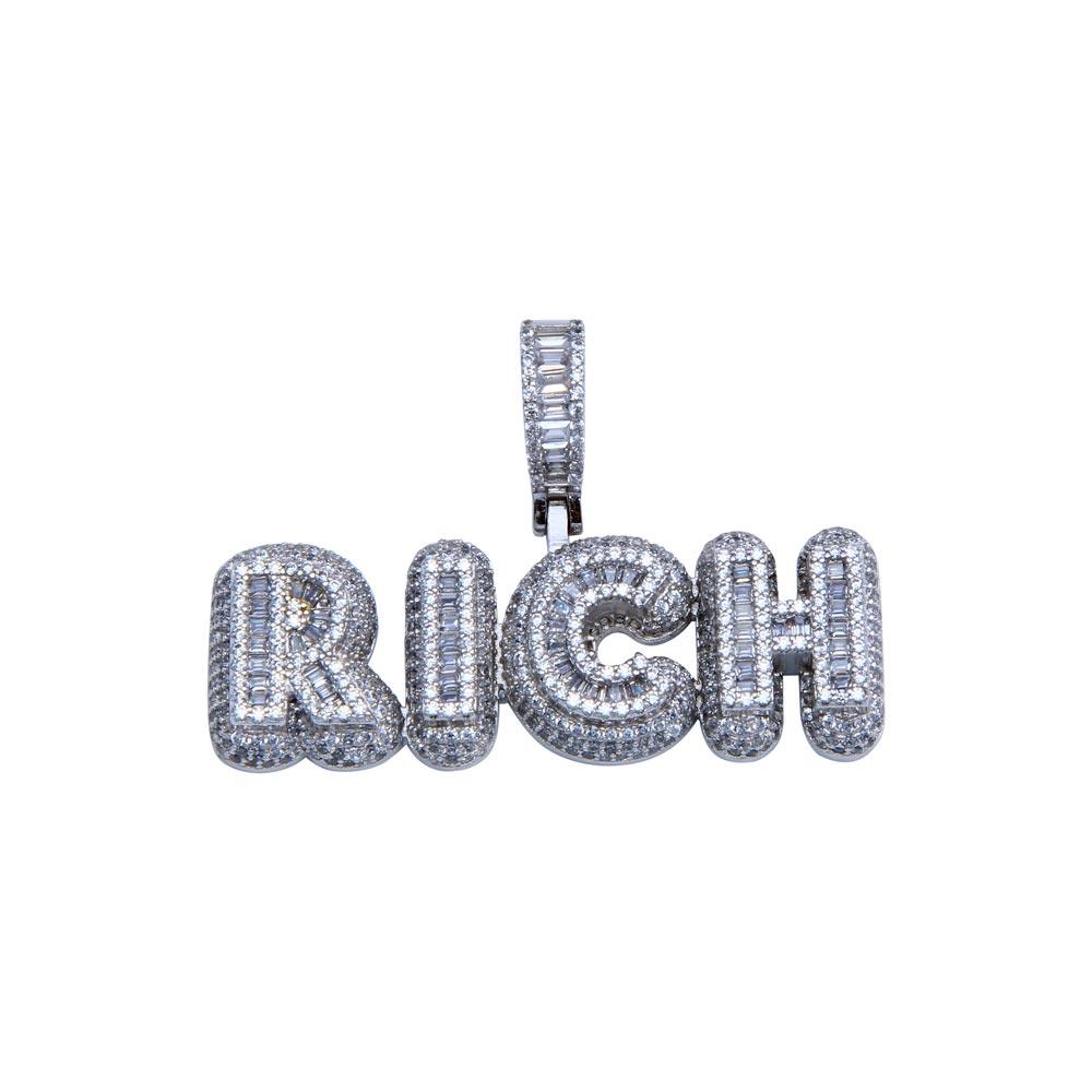 Rhodium Plated 925 Sterling Silver CZ RICH Pendant