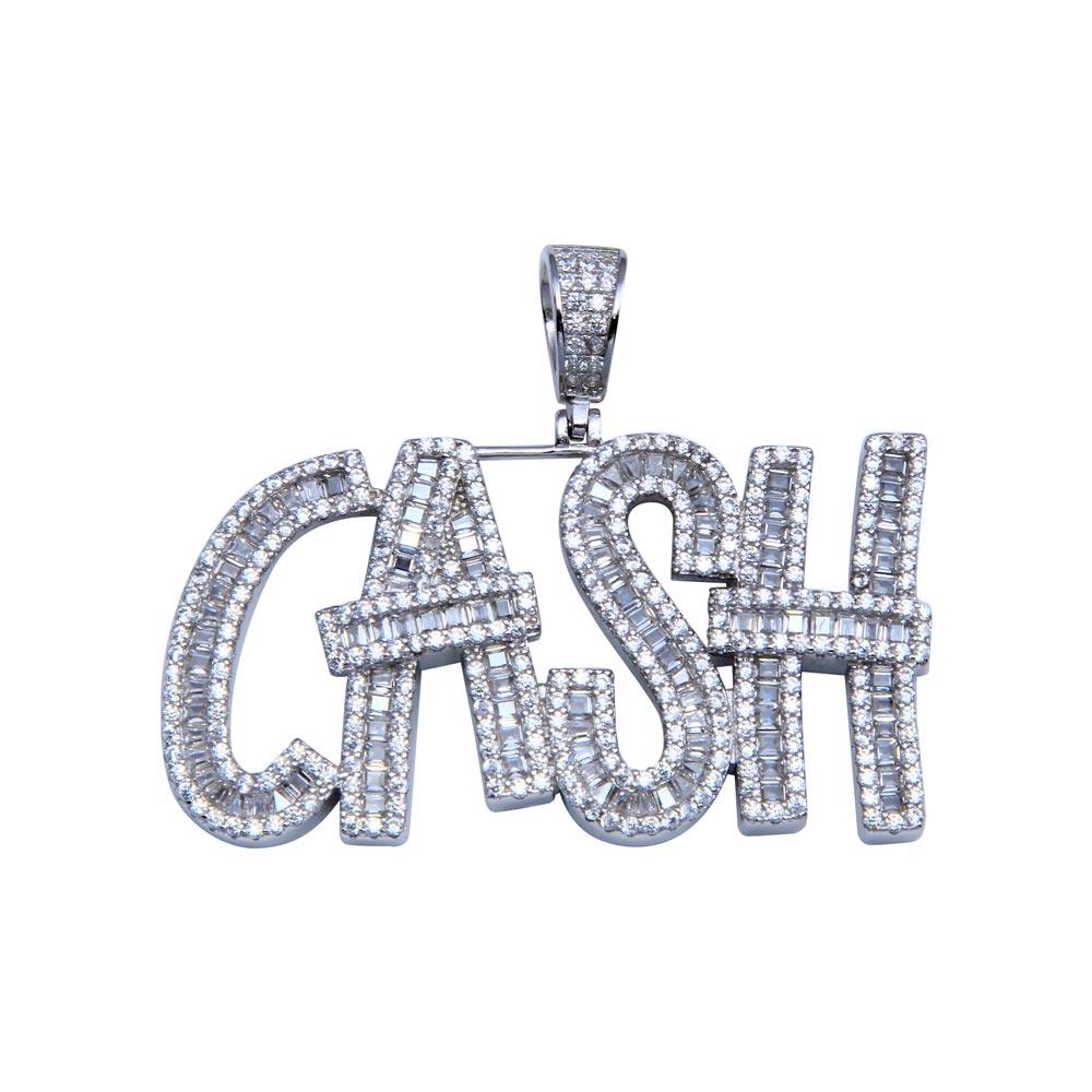 Rhodium Plated 925 Sterling Silver CZ Cash Pendant