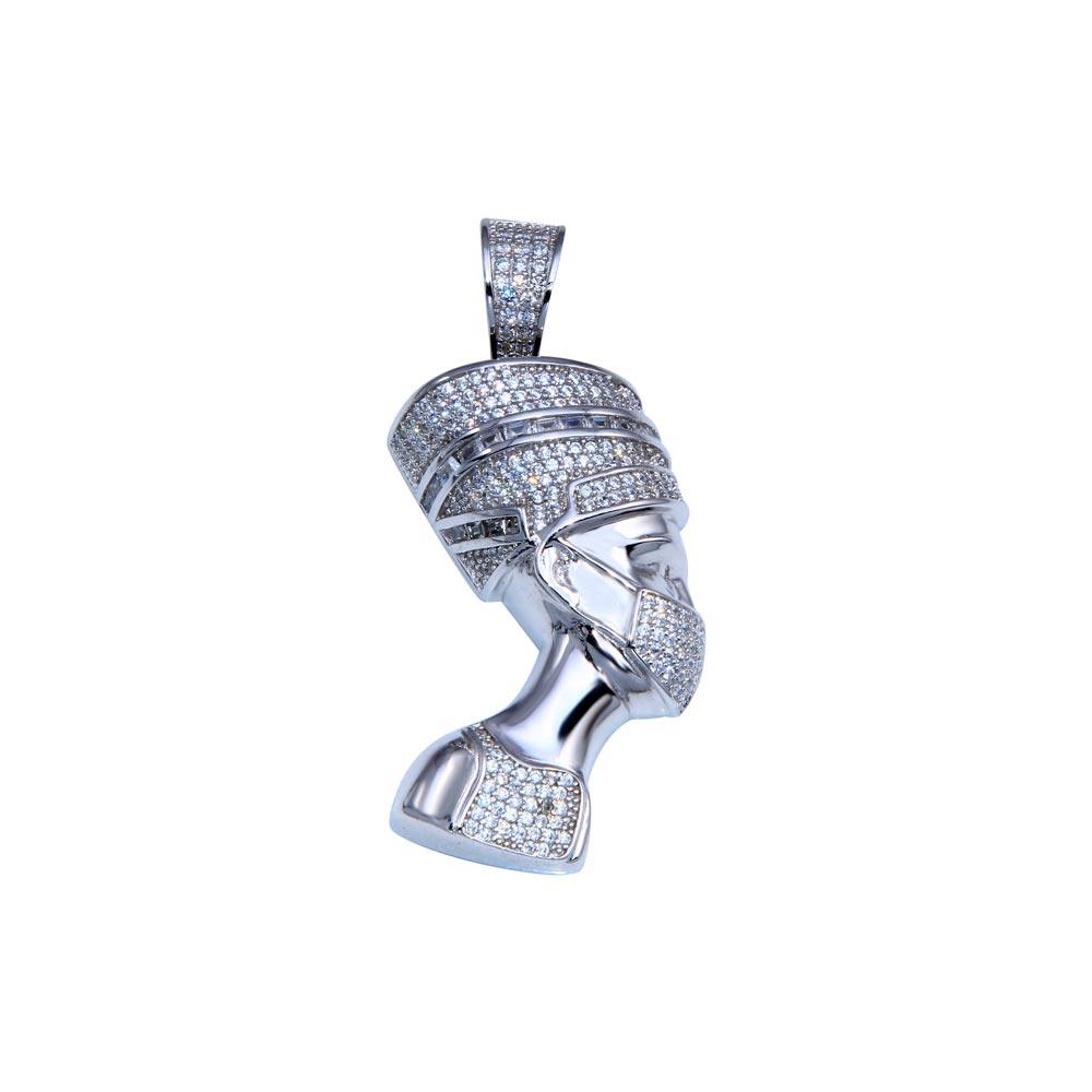 Rhodium Plated 925 Sterling Silver CZ Queen Nefertiti Pendant