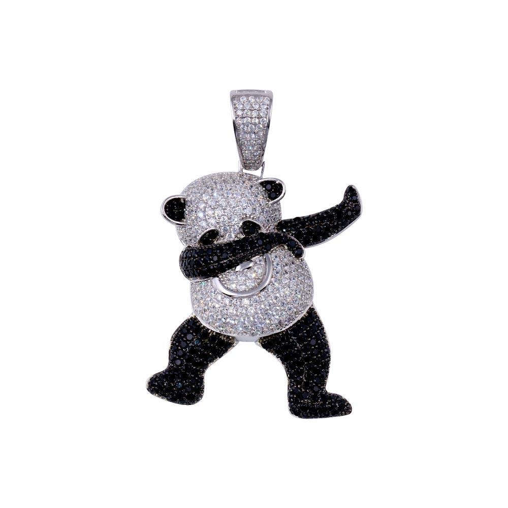 Rhodium Plated 925 Sterling Silver CZ Panda Pendant