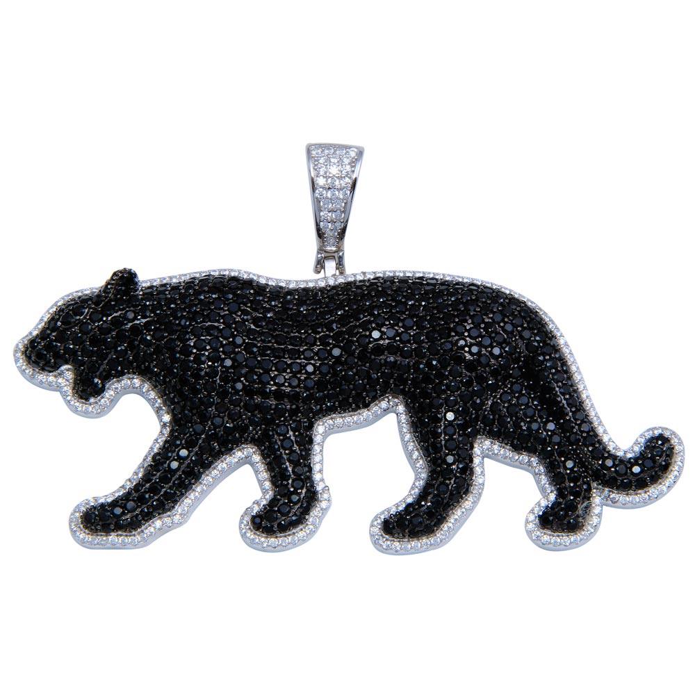 Rhodium Plated 925 Sterling Silver CZ Black Panther Pendant