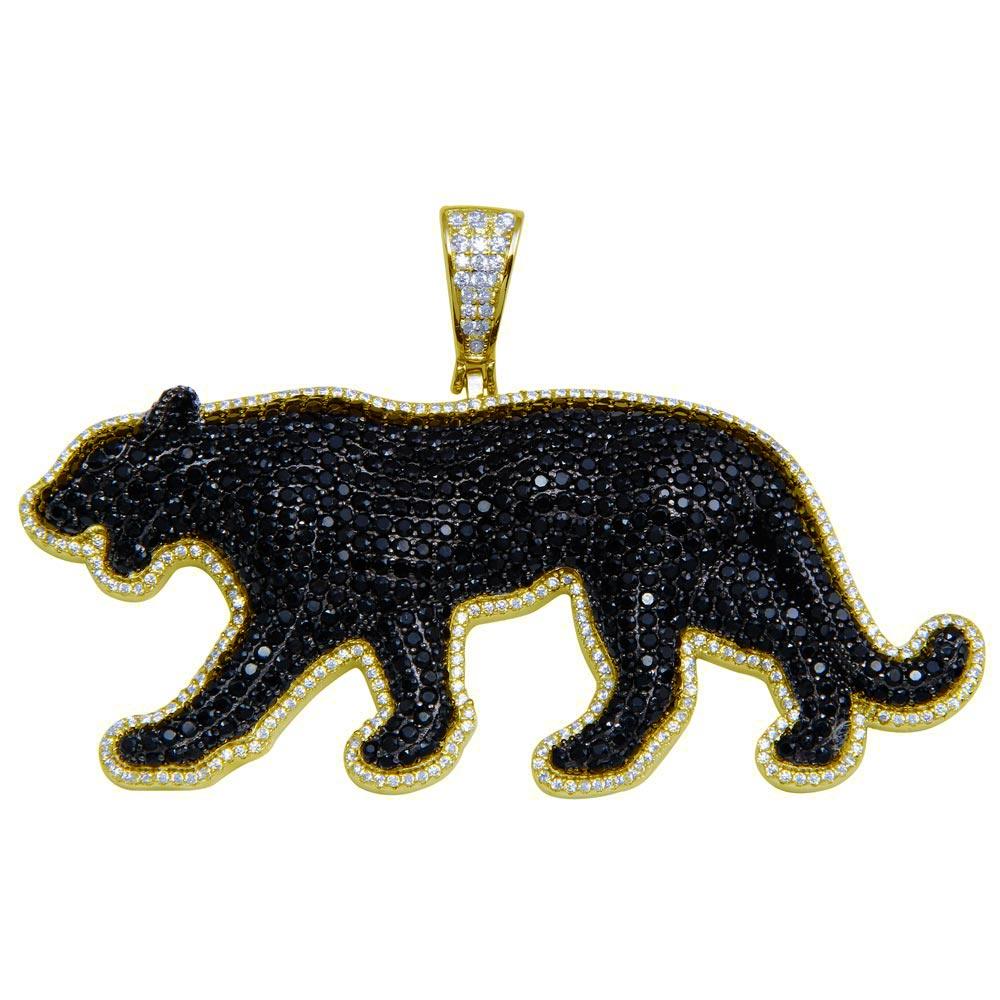 Gold Plated 925 Sterling Silver CZ Black Panther Pendant