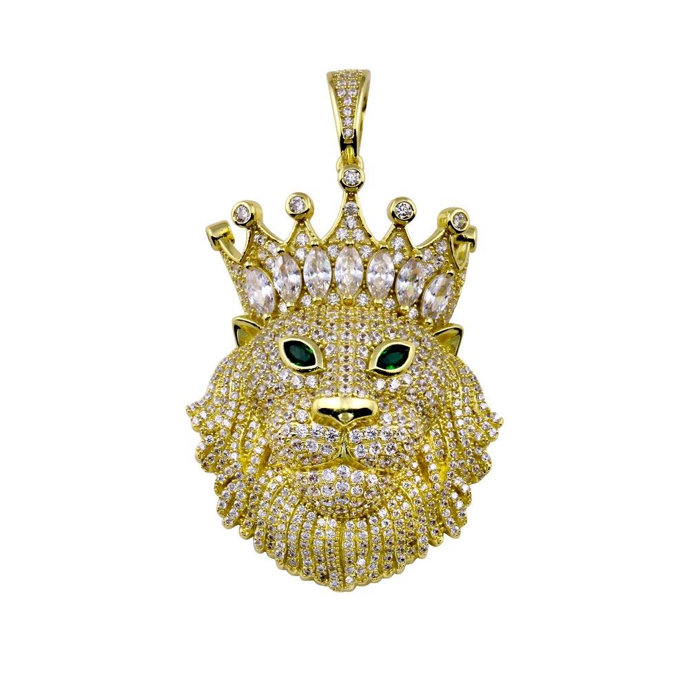 Gold Plated 925 Sterling Silver CZ King Lion Pendant