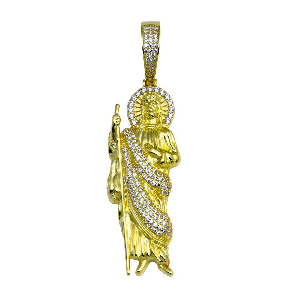 Gold Plated 925 Sterling Silver CZ St Jude Pendant