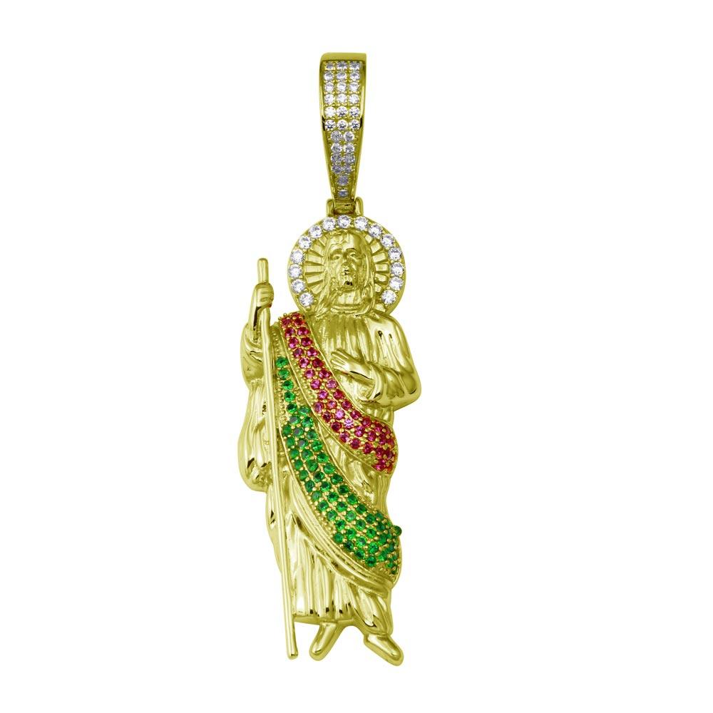 Gold Plated 925 Sterling Silver Multi-Color CZ St Jude Pendant