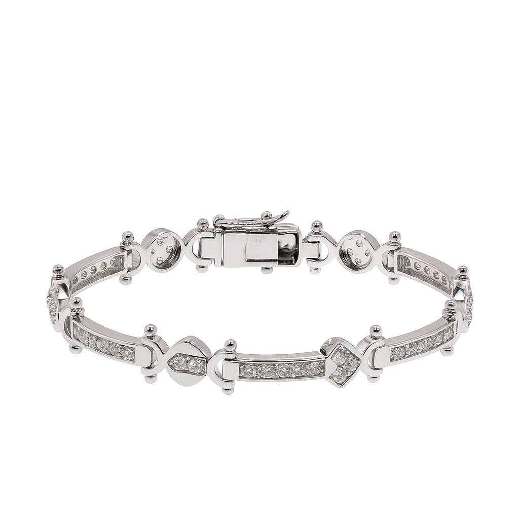 Rhodium Plated 925 Sterling Silver CZ Bar & Circle Men’s Bracelet