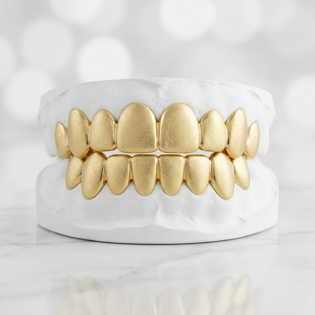 Solid Gold Grillz with Sand Finish