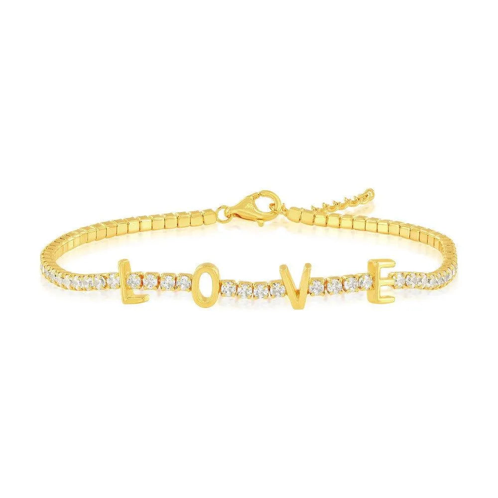 Sterling Silver, 'Love' Tennis CZ Bracelet - Gold Plated - Johnny Dang & Co