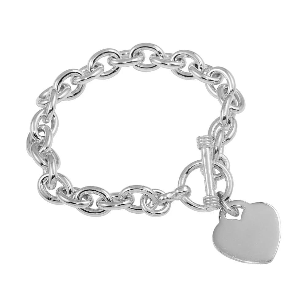 High Polished 925 Sterling Silver Toggle Heart Link Bracelet