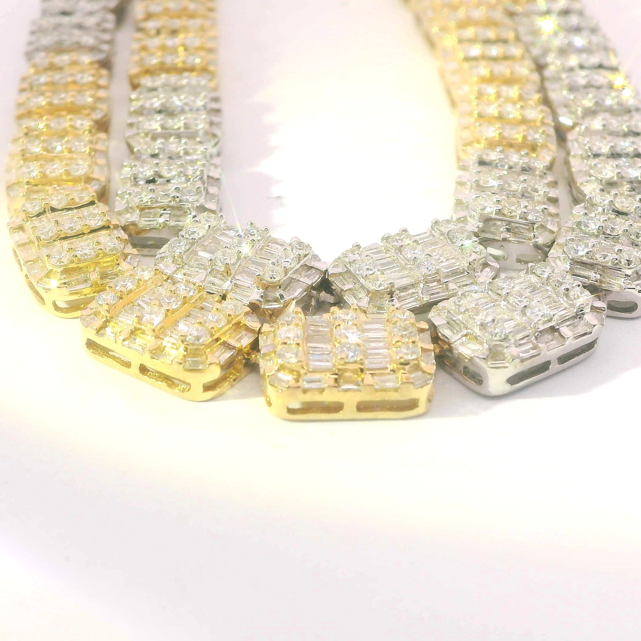 10K Two Tone Baguette And Round Diamond Chain