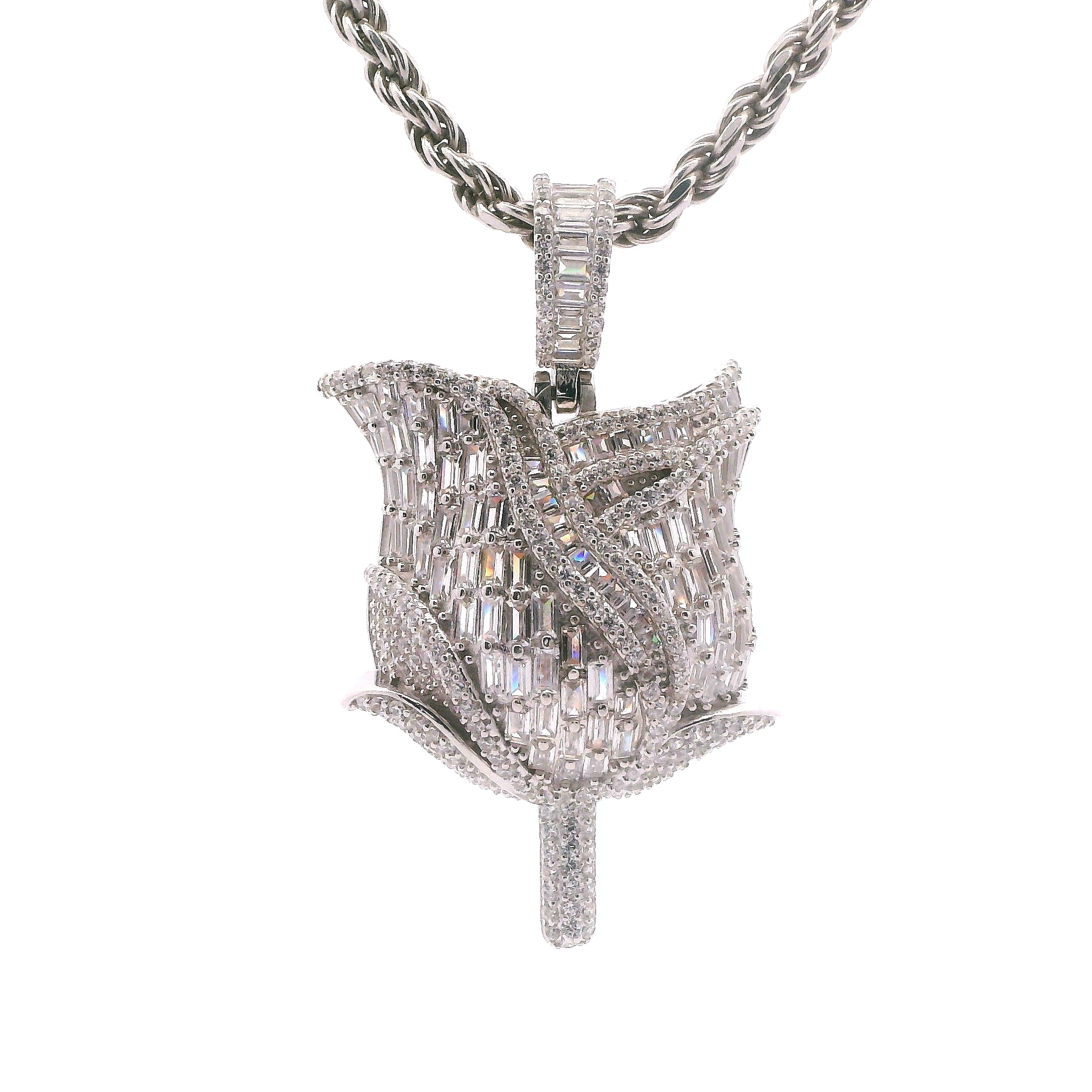 Silver CZ Rose Pendant