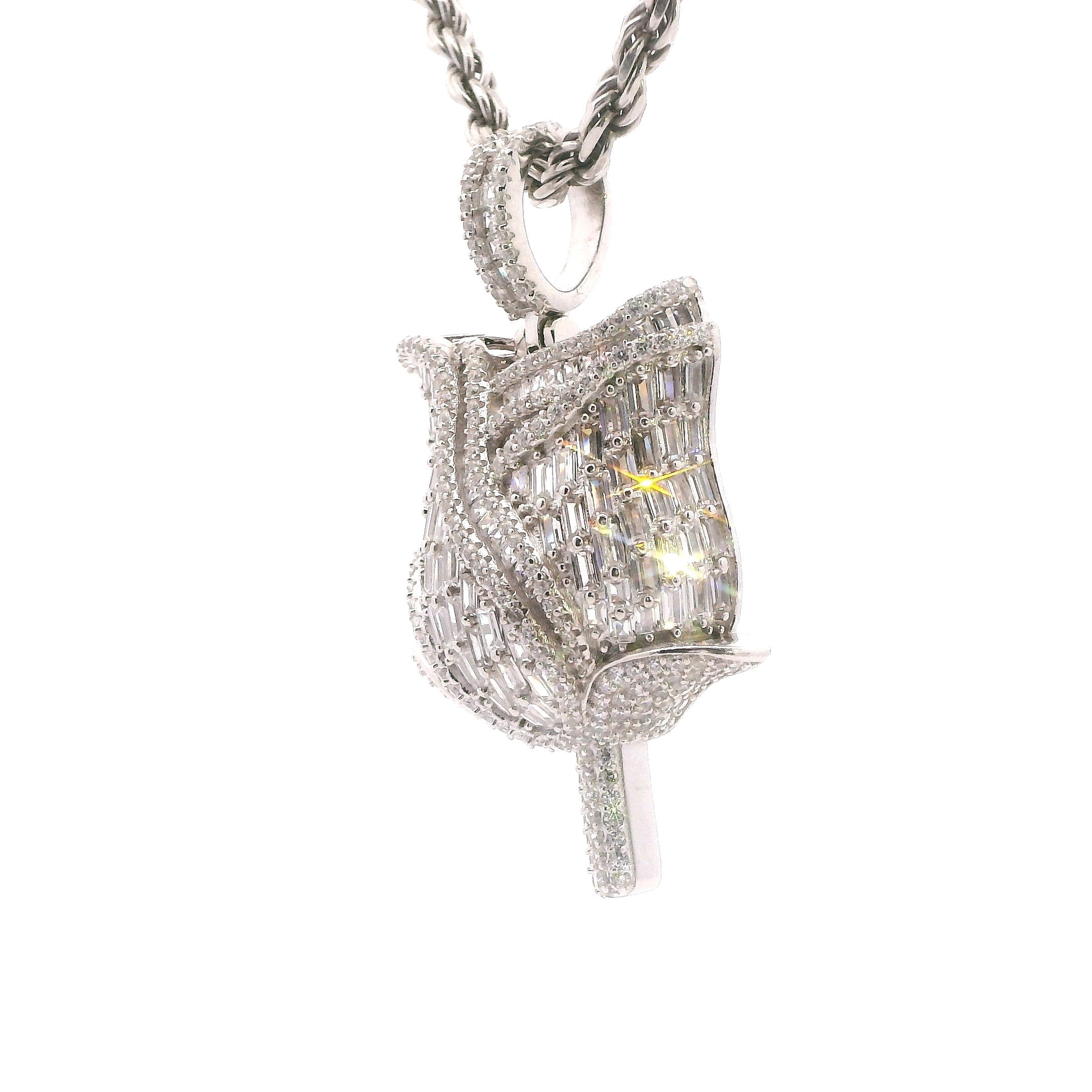 Silver CZ Rose Pendant