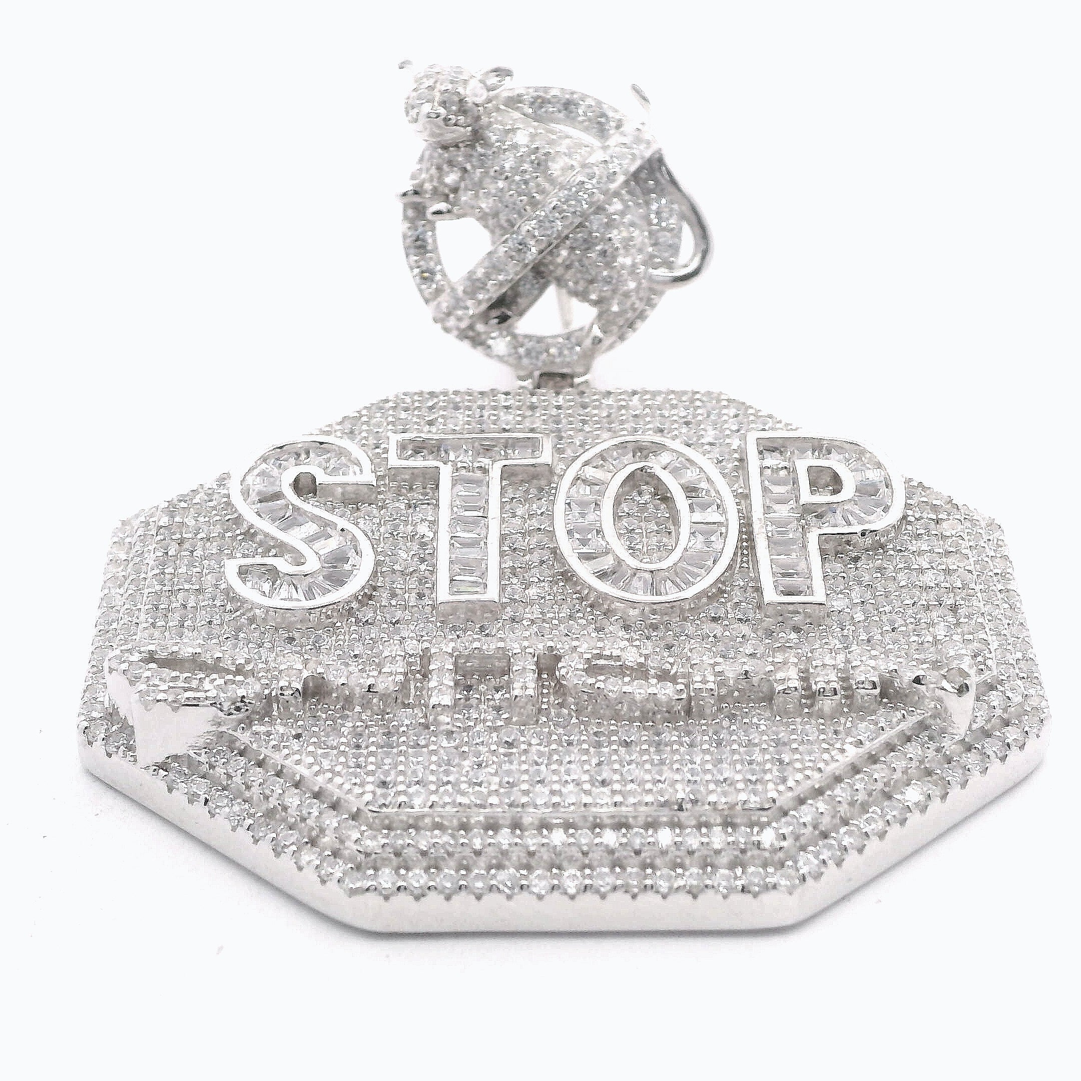 Silver and CZ Stop Snitching Pendant