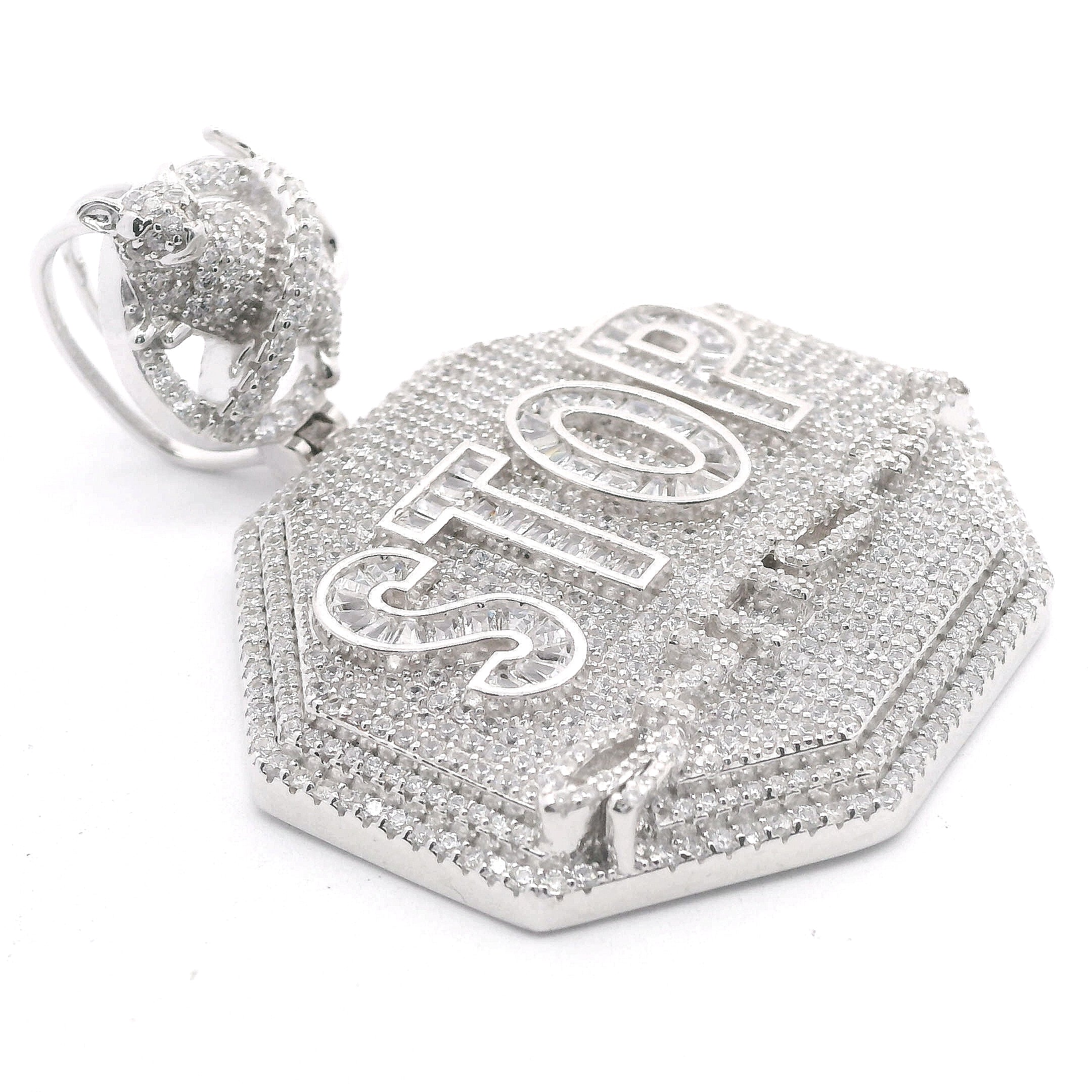 Silver and CZ Stop Snitching Pendant