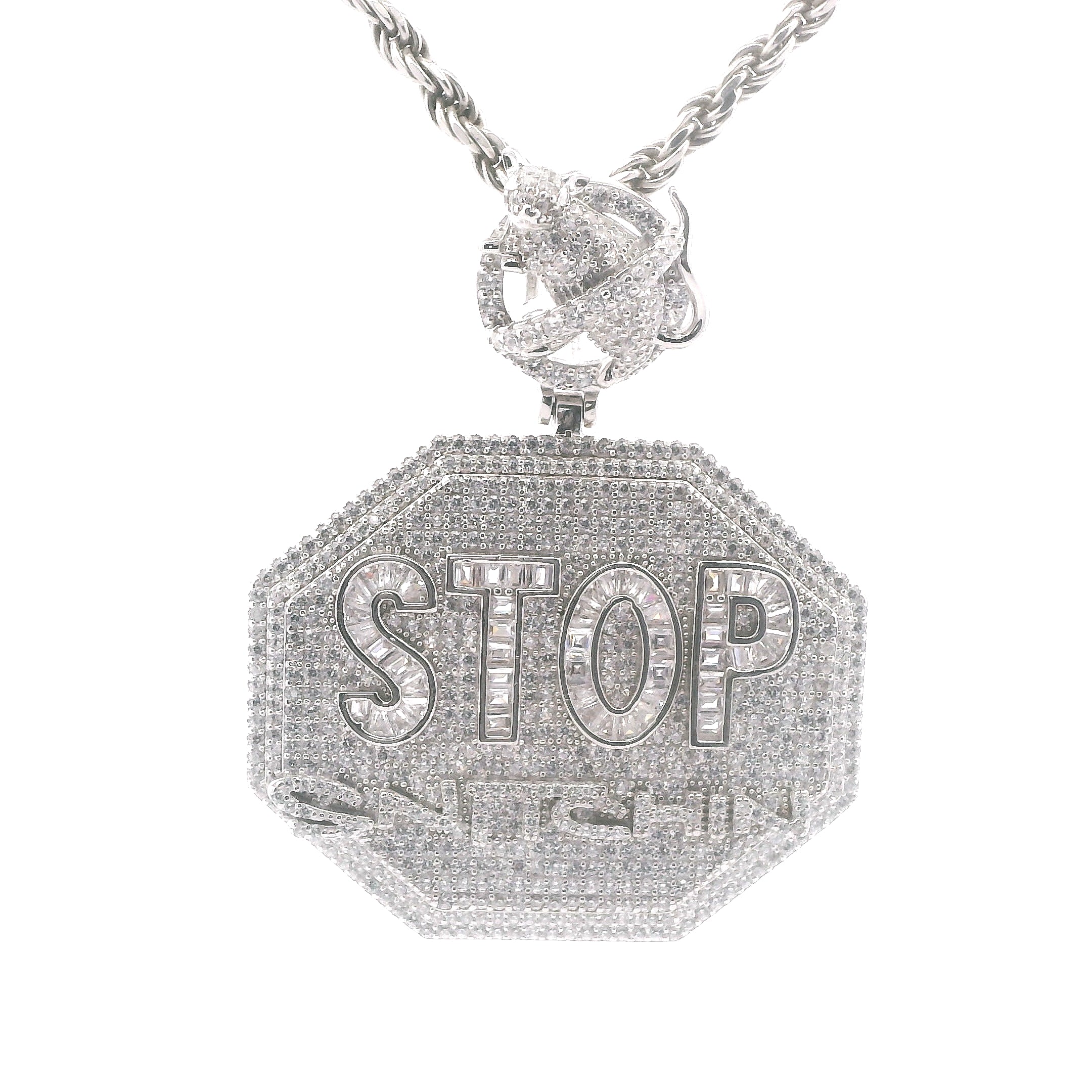 Silver and CZ Stop Snitching Pendant