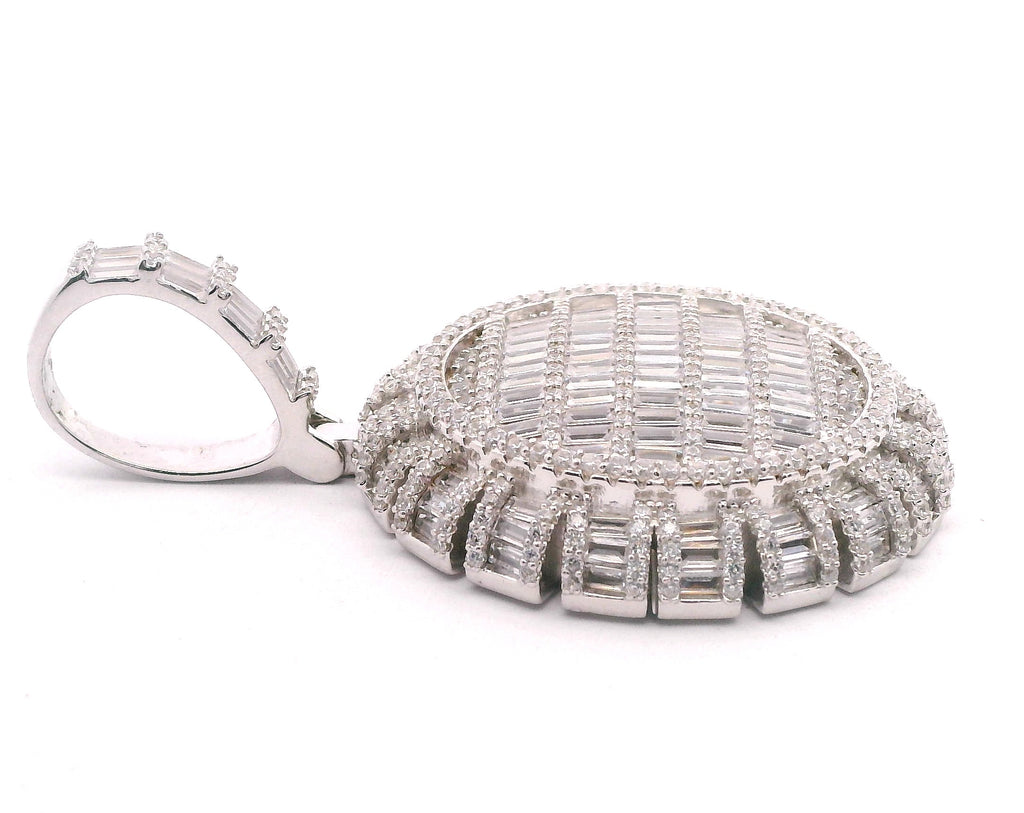 Silver Round and Baguette CZ Pendant