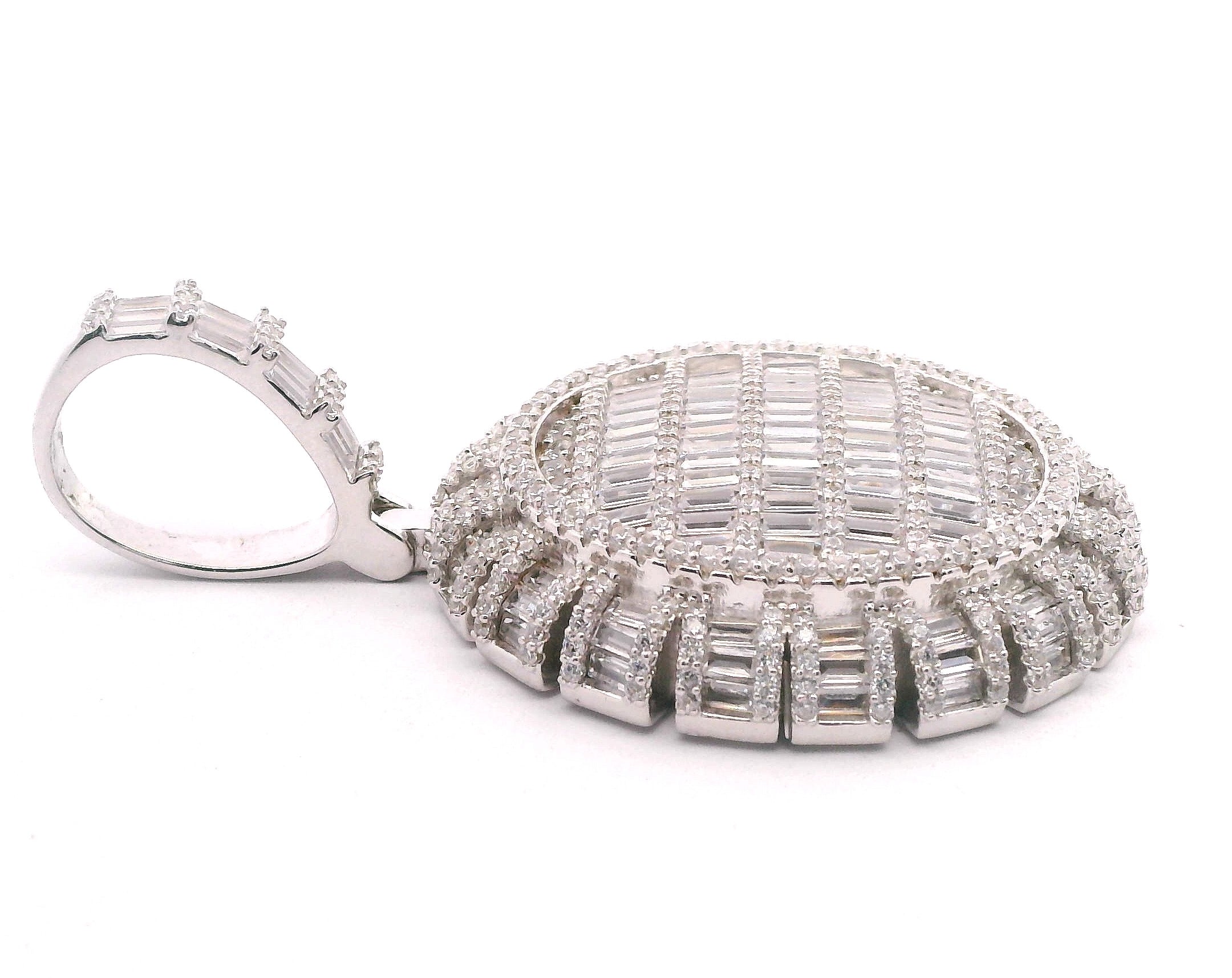 Silver Round and Baguette CZ Pendant