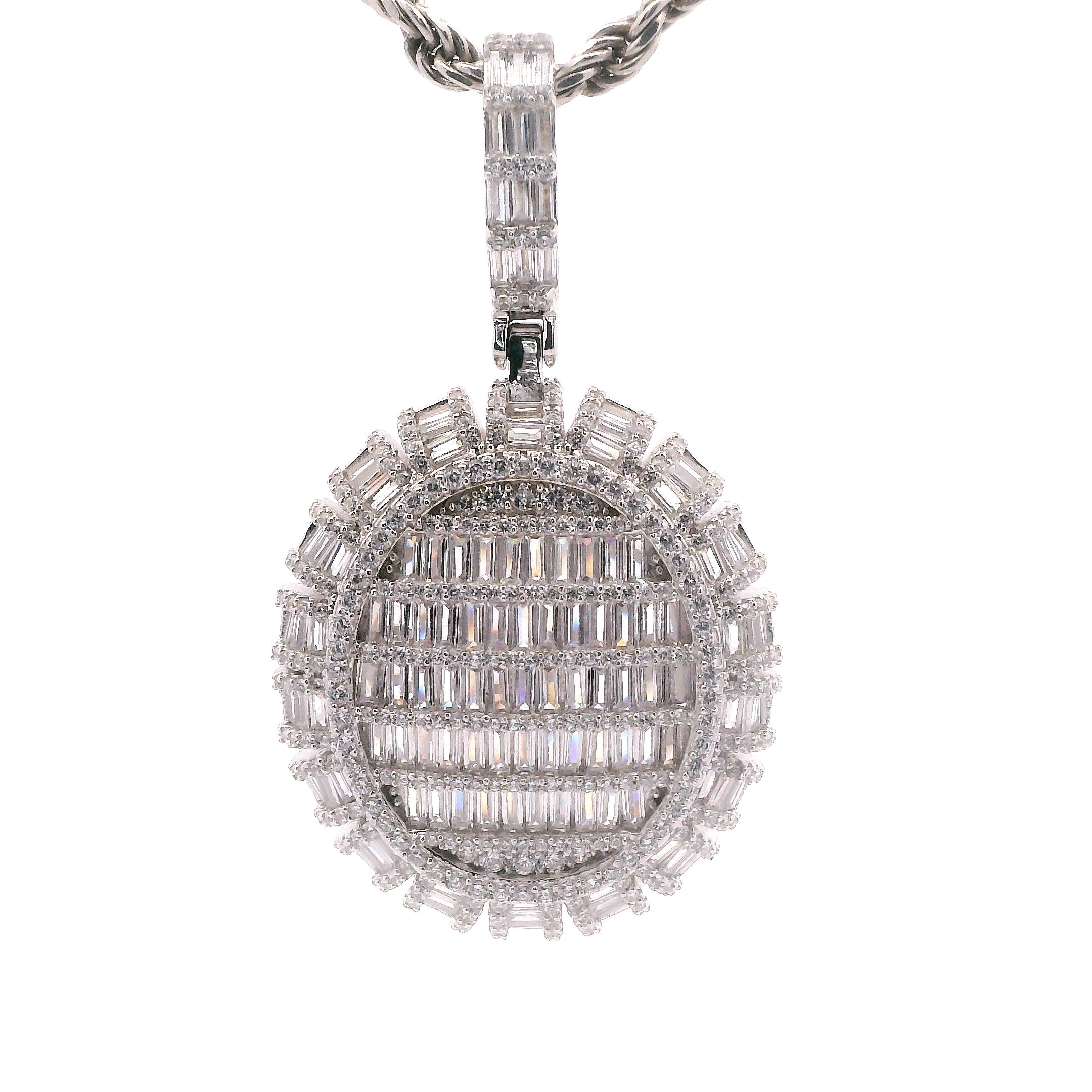 Silver Round and Baguette CZ Pendant