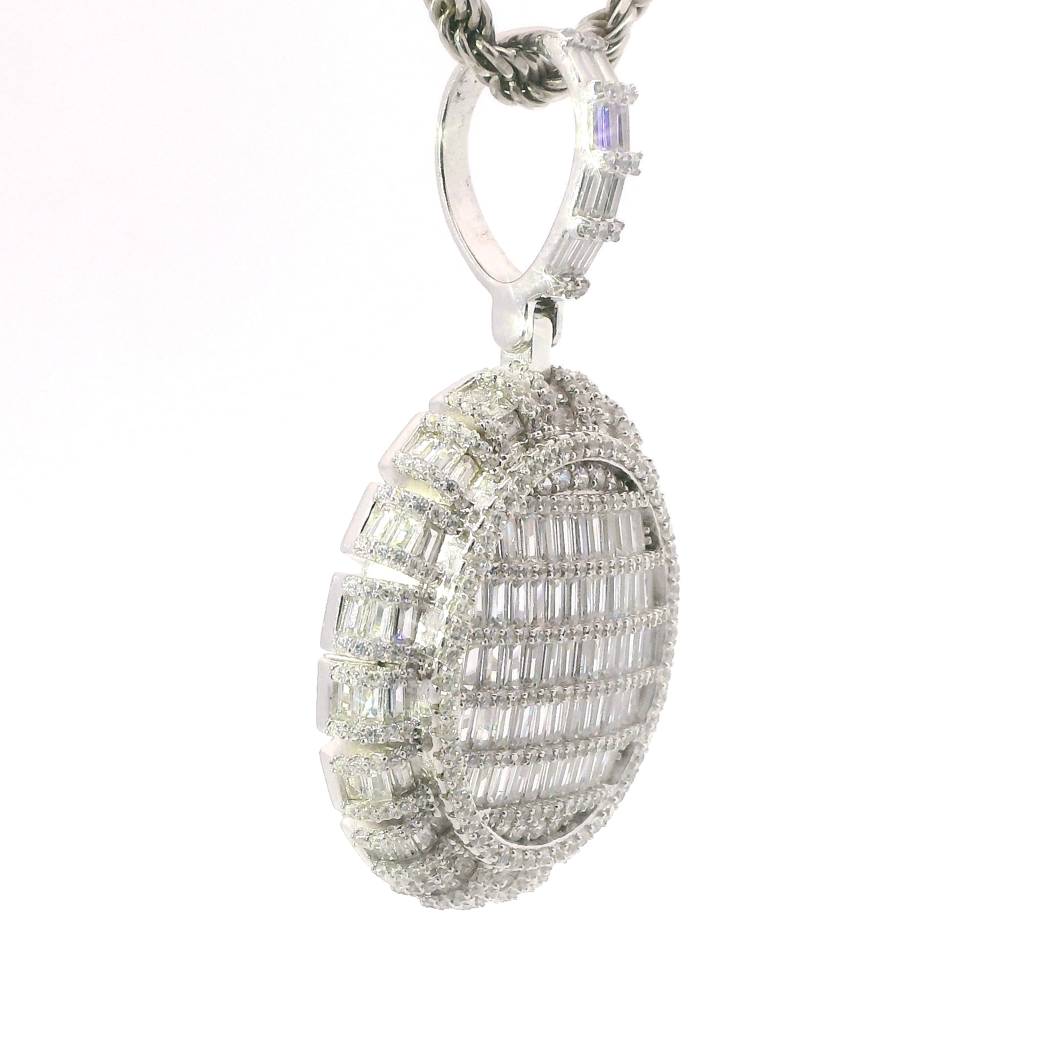 Silver Round and Baguette CZ Pendant