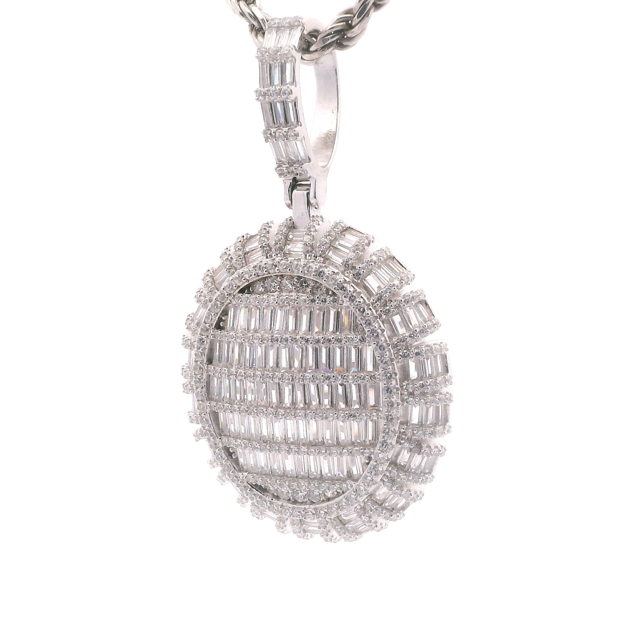 Silver Round and Baguette CZ Pendant