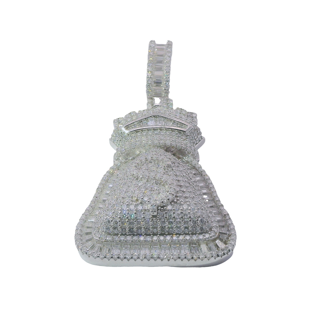 Silver and Moissanite Money Bag Pendant
