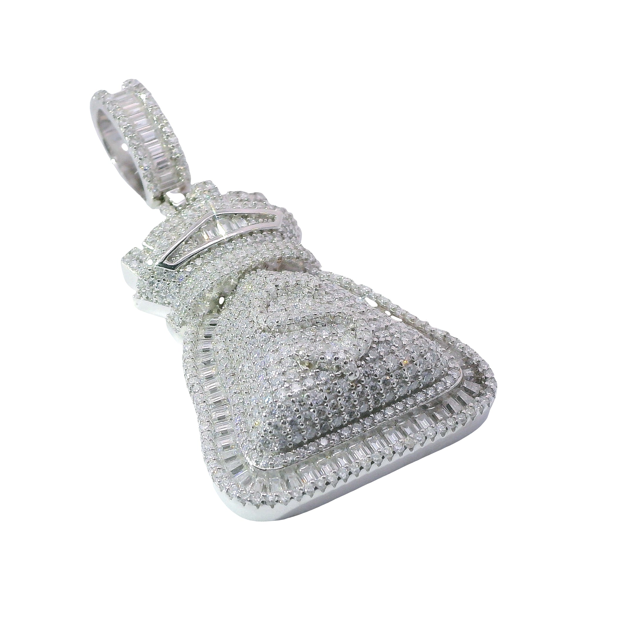 Silver and Moissanite Money Bag Pendant