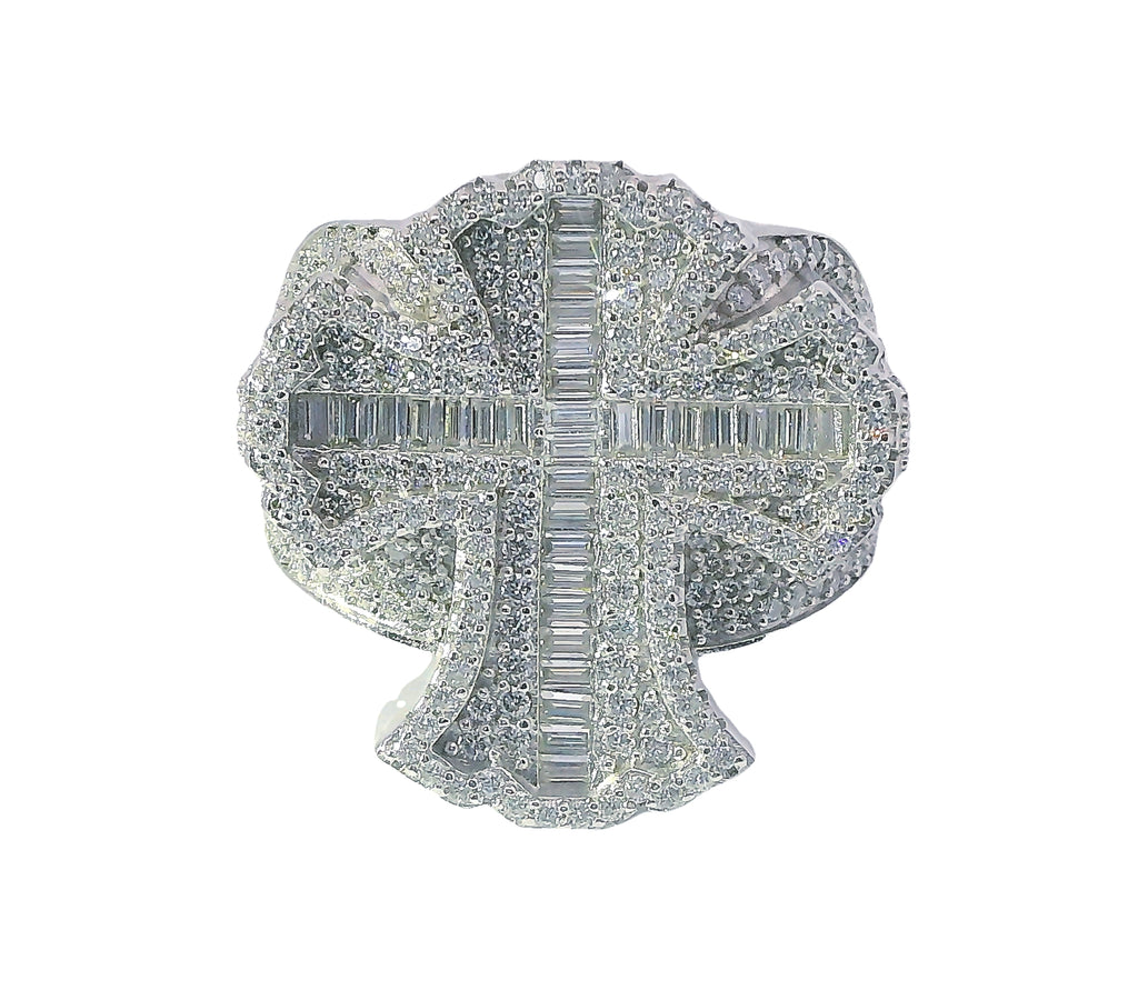 Silver and Moissanite Cross Ring