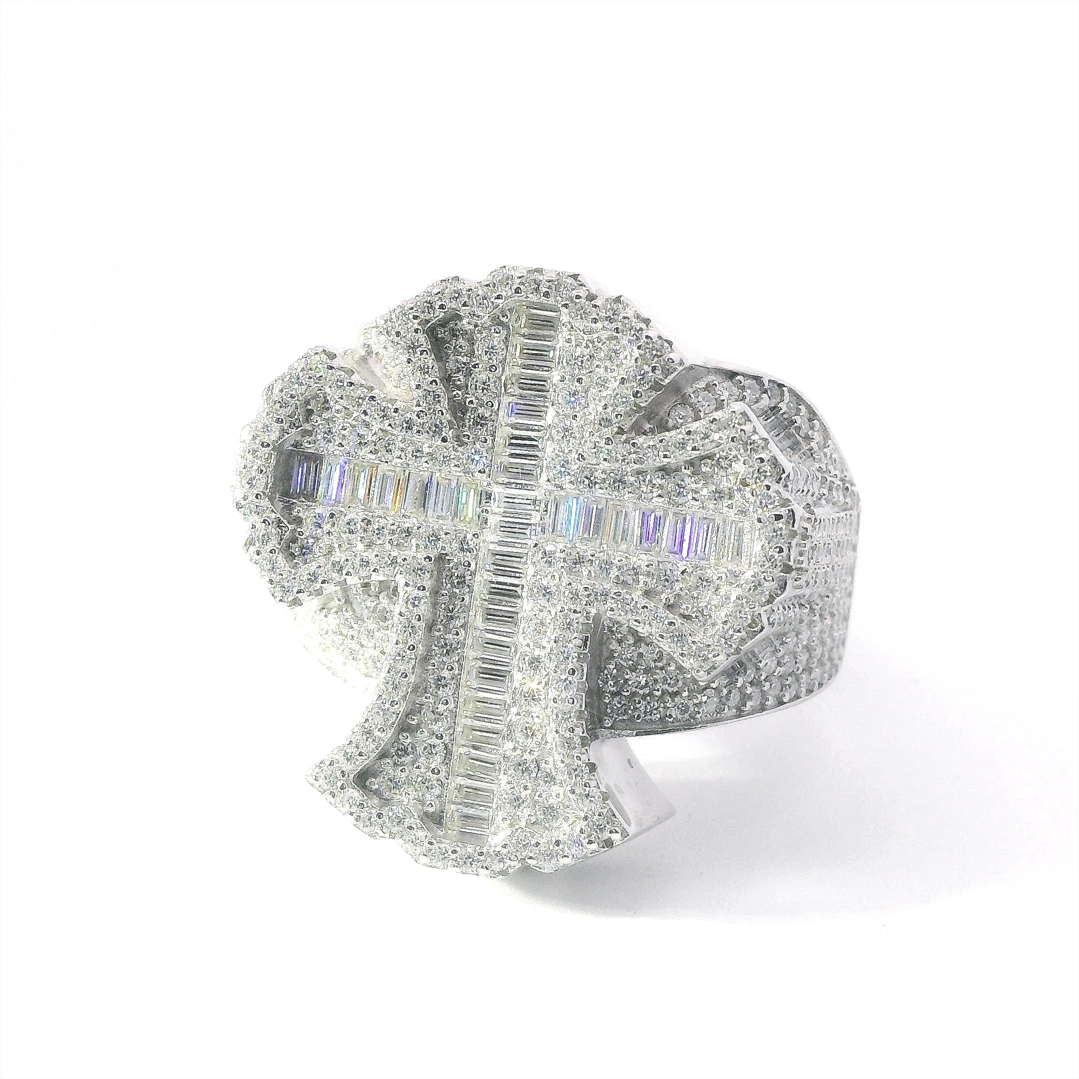 Silver and Moissanite Cross Ring