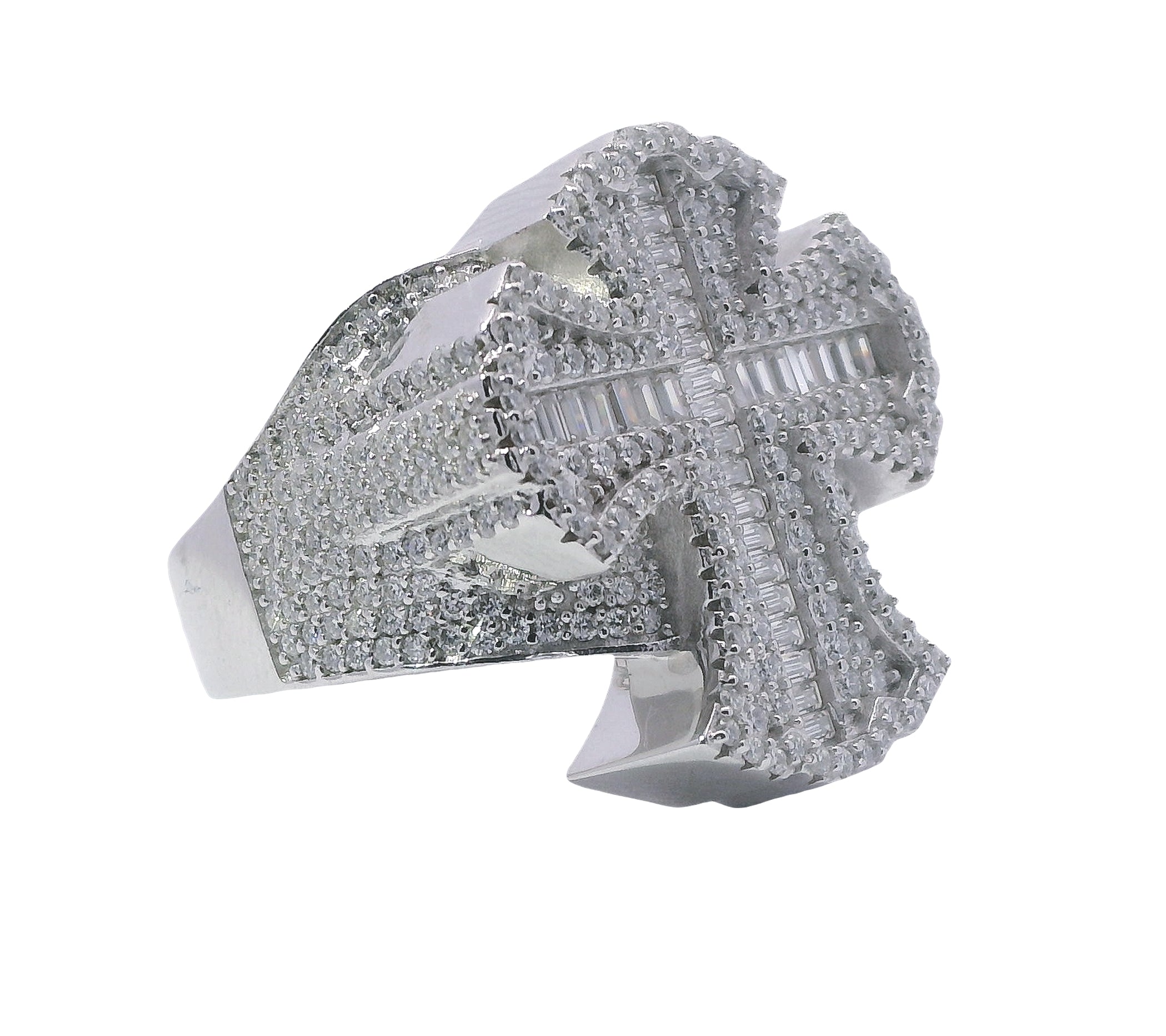Silver and Moissanite Cross Ring